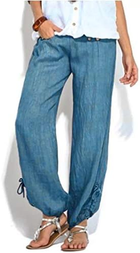 כיס חותלות בתוספת גודל מוצק רופף מכנסיים מקרית נשים אופנה מכנסיים כפתורי רגל 3 יוגה מכנסיים לנשים