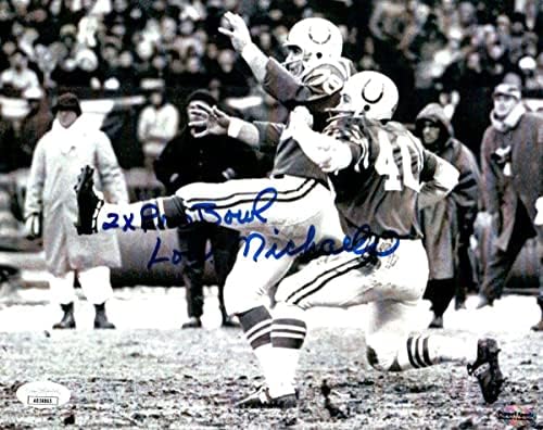 לו מייקלס חתום על חתימה 8x10 קולטס 2x Pro Bowl B/W JSA Loa - תמונות NFL עם חתימה