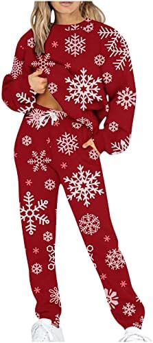 סטיעת הזעה לנשים חג המולד שלג שלג גרפי מערכות סווטשירט סווטשירט ומכנסי טרנינג 2 חתיכות תלבושת ריצה