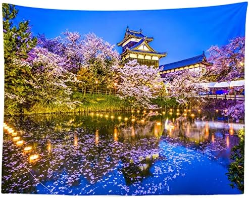 נוף אביב של קורפוטו יפן תפאורת יפן טירת אוסאקה לילה מקדש יפני פריחת דובדבן רקע נוף לטיולים אסייתיים