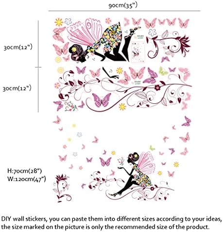 רץ פרפר ורוד נערות קיר מדבקות פיות מדבקות אמנות קיר פרחים לילדים לילדים חדר שינה פעימות
