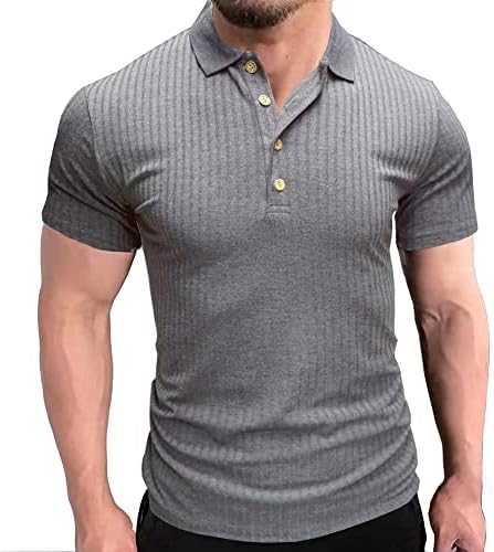 חולצות פולו לגברים של Yeefine אימון שריר שרוול קצר נמתח טי בסיסי TEA מזדמן גולף גולף
