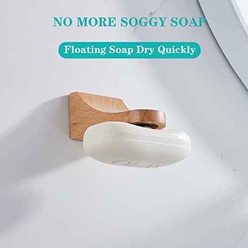 מחזיק סבון בר מגנטי 2 יחידים לקיר מקלחת, קיר במבוק עץ רכוב על עצמה סבון סבון, שומר סבון בר לארגון אמבטיה