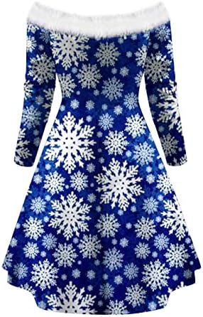 שמלות חג מולד לנשים שמלת צינור סטרפלס הדפס פתית שלג תחרה סקסית למעלה V צוואר וינטג 'שמלת התלקחות מסיבת חג המולד