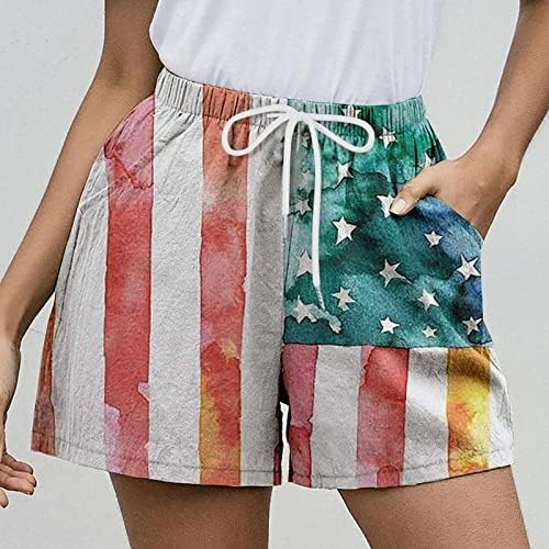 מכנסיים קצרים לנשים קיץ מזדמן פלוס גודל מותניים גבוהים רגל רחבה מכנסי כושר קצרים דגל אמריקאי