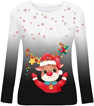 חולצות סתיו של Anniya לנשים 2022 גופיות הדפס לחג המולד של O-Neck סוודרים ארוכים לחג המולד לנשים לנשים