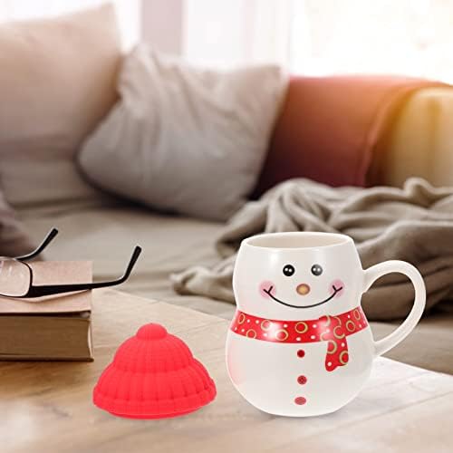 Hanabass 1 סט ספל קפה לחג המולד, ספל איש שלג מצויר עם מכסה כוס מים קרמיקה מקיץ של שלג קישוט