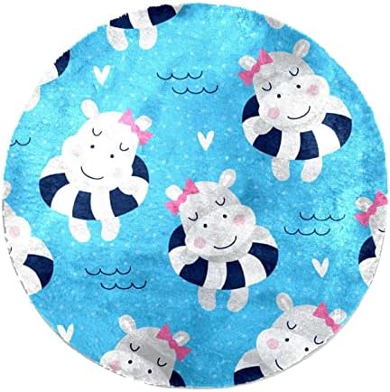 שטיח עגול קטן 2 'לחדר שינה בסלון, פרות תינוקות מאושרים רקע כחול שטיח רך רך ללא הרצפה מחצלת רצפת