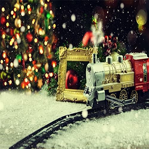 Loccor בד 10x10ft רכבת חג המולד רקע רכבת צעצוע רכבת רכבת תצלום תפאורה חג המולד עצי שלג רקע קישוטי מסיבת