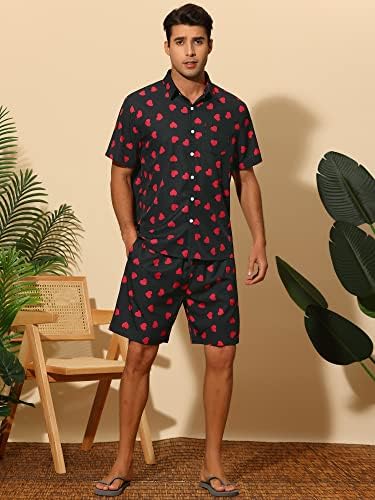 לארס אמדאוס קיץ חולצות מודפסות מוגדרות לשרוולים קצרים לגברים בלוק תלבושת הוואי 2 חתיכות