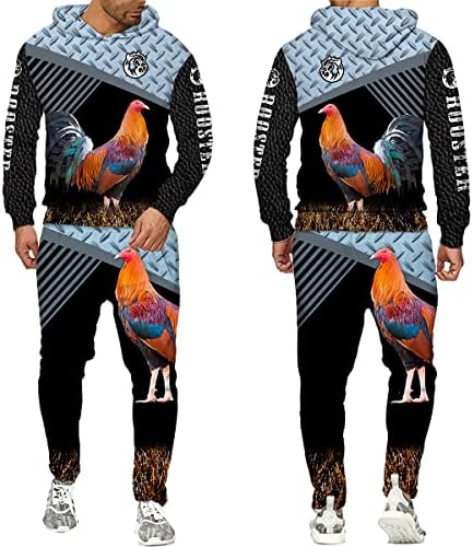 תרנגול CAMO סווטשירט קפוצ'ון מכנסי מכנסיים תלת מימד זין מודפס חליפת בגדי ספורט בגד ספורטאי חליפת