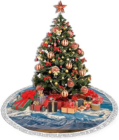 נוף טבע חצאית עץ חג המולד, מחצלת חצאית עץ חג המולד עם ציצית לעיצוב מסיבת חתונה לחג 48