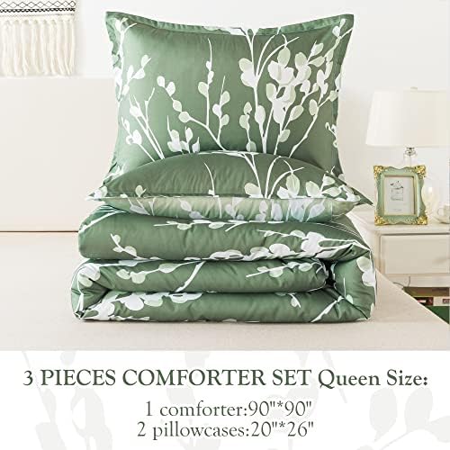 ענפים ירוקים של אנדנס סניפים קווין גודל קווין - פרחים הפיכים שזיף מיטת פריחת מיטה 3 חתיכות מיטה בשקית סט רך משקל
