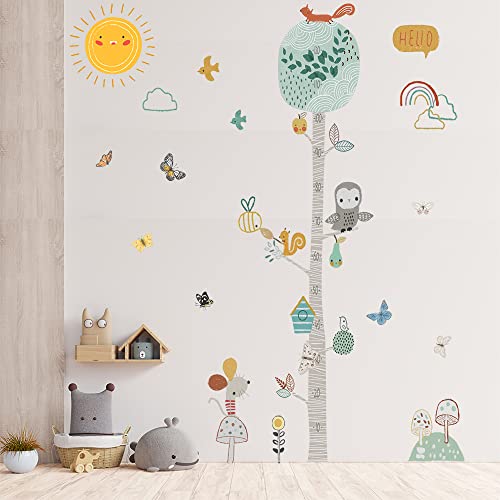 עץ ג ' ונגל ינשוף סנאי גובה תרשים מדבקות לילדים חדר קיר תפאורה מדבקה ויניל חמוד משתלת חדר שינה קיר