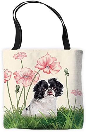 מצחיק יפני סנטר כלב מחמד תיק לוטוס פרחי בד כתף תיק תיק לקניות