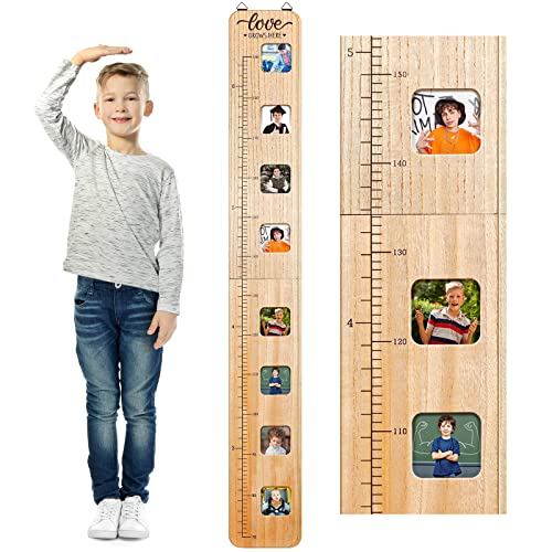 עץ צמיחת תרשים לילדים עם תמונה מסגרות בוהו עץ גובה מדידה שליט מיילסטון סמני מתקפל גובה תרשים לילדים מדידת