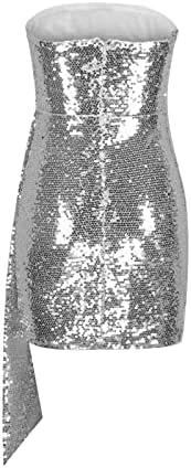 נשים נצנצים חולצת סטרפלס שמלת גליטר סטרפלס בגד גוף מיני מועדון המפלגה שמלה סקסי לגזור מבריק מועדון קוקטייל שמלות