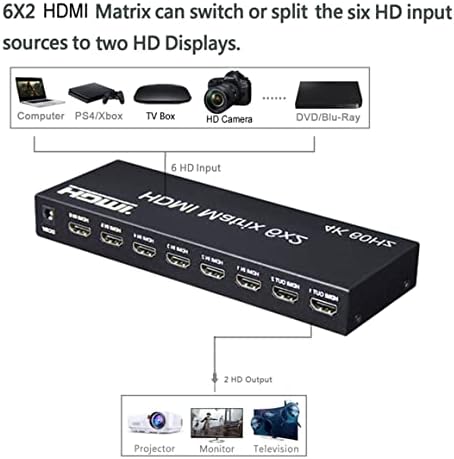 4K 60Hz 6x2 HDMI מטריקס 6 ב -2 מתג מפצל HDMI 4x2 HDMI Matrix Audio Video Converter עם EDID עבור