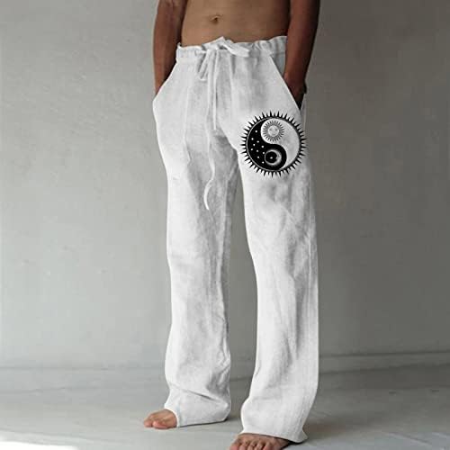 מכנסיים מזדמנים של גברים מזדמנים ונוחים מכנסיים כותנה פשתן מודפסים מכנסיים