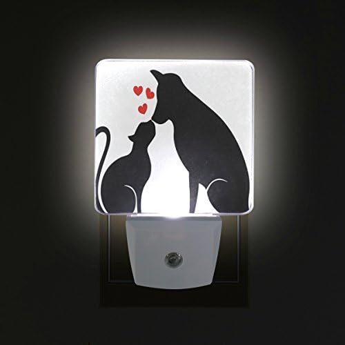 2 מחשב התוספת הוביל לילה אורות עם כלב וחתול לבן שחור מנורות לילה עם חשכה לשחר חיישן לבן אור מושלם עבור אמבטיה