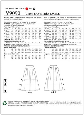דפוסי ווג V9090A50 תבנית תפירה של החצאית של מיסס, גודל A5