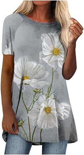 אביב חולצות לנשים 2023, גבירותיי קיץ ארוך חולצה קצר שרוול חולצות עגול צוואר רופף בכושר טוניקה