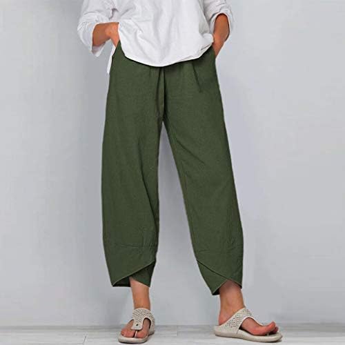 קינגספינר קאפרי מכנסיים לנשים מתגנדר כותנה פשתן כיסים רחב רגל מכנסיים קיץ קאפרי מכנסיים לנשים