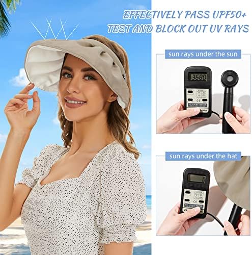 50 + רחב שוליים שמש כובע נשים מגן שמש כובע קיץ חוף כובעי נשים מתקפל 2 ב 1 הגנה סרט