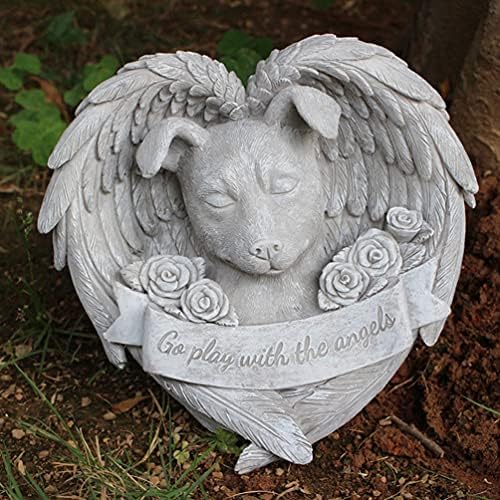 פסלי כלב זיכרון אבן ללכת לשחק עם את מלאך לחיות מחמד זיכרון גן אבן שרף כלב מלאך פסל בחצר האחורית סמן קבר מצבה
