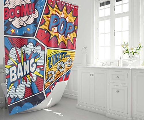 Lifectomize Pop Pop Art Retro וילון מקלחת קומיקס 60x72 אינץ 'פוליאסטר וילון אמבטיה אטום למים עם ווים