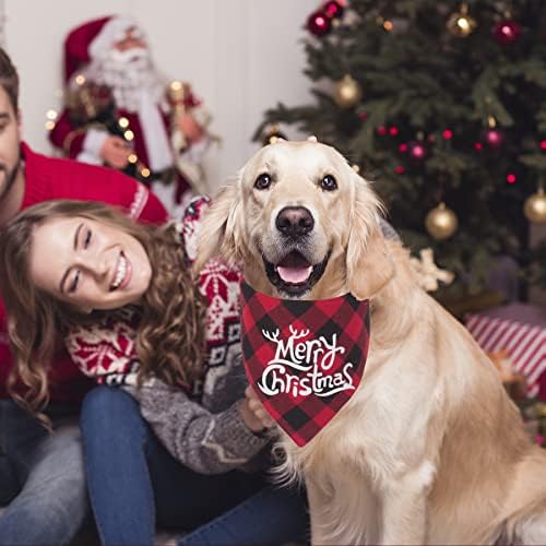 2 חבילה כלב בנדנה חג המולד באפלו משובץ כלב צעיף משולש ליקוק מטפחת כלב חג המולד תלבושות חג המולד בנדנות עבור קטן