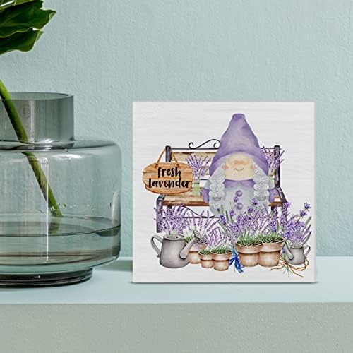Lavender Gnome קופסא עץ שלט חווה קופסת עץ שלט אביב אביב ארט בלוקים שלט שולחן כפרי לשולחן שולחן שולחן