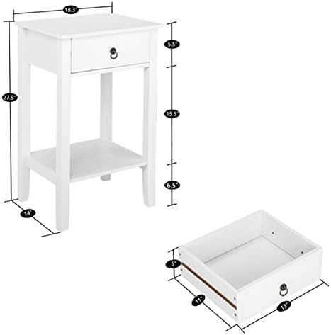 שולחן קפה ארון מיטה דו-שכבתית עם המגירה （לבן） עם מגירה מיוצר חומר עץ MDF, הוא מתאים לשימוש מקורה
