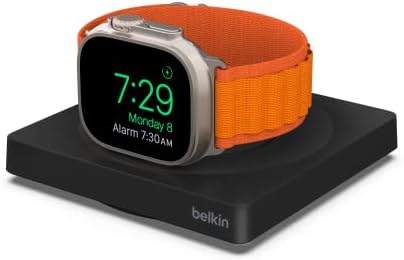 מטען שעון Apple Belkin - כרית טעינה אלחוטית מהירה - מטען נסיעות של Apple Watch עם מצב שידת לילה w/כבל