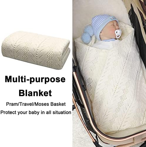 מימיסיונג כותנה שמיכה לתינוקות רכה סלולרית רכה ניטרלית סרוגה שמיכות משתלות לילד ולילדה 35x27 אינץ '