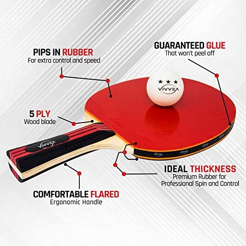 סט ההנעה של Vivvea Ping Pong - 4 מחבטי טניס שולחן פרימיום, 8 כדורים מקצועיים ושקית מארז ניידים - פרו אימונים