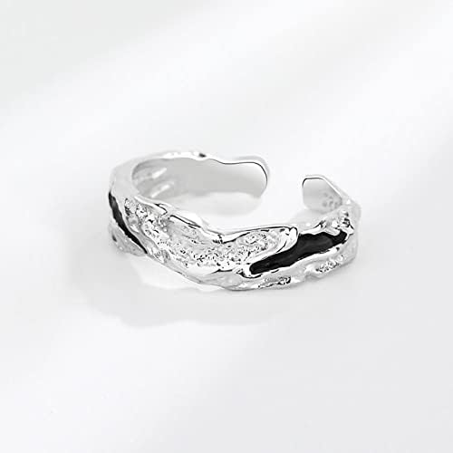 2023 S925 חדש מתכוונן טבעת כסף סטרלינג טבעת פתוחה טבעת לא סדירה טבעת מרקם כפול לנשים רינגגיט