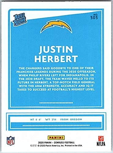 2020 דונרוס 303 ג'סטין הרברט RC - לוס אנג'לס מטענים כרטיס כדורגל NFL NM -MT מדורג טירון