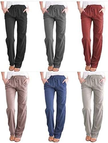 Andongnywell בצבע אחיד של נשים כותנה מכנסי טרקלין רכים רגל רחבה עם כיסים מכנסי טרנינג מכנסי טרנינג
