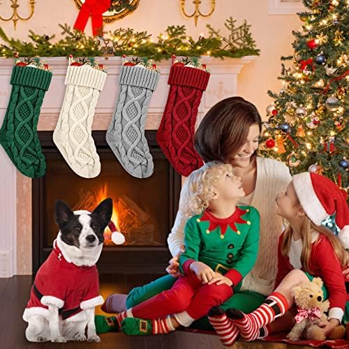 גרבי חג המולד 4 חבילות 18 אינץ 'גדולות בהתאמה אישית גרבי חג מולד סרוג קישוטי חג המולד שנהב, בורדו, אפור, גרביים