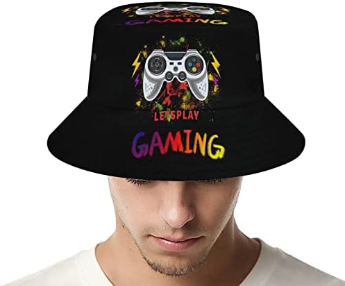 כובע דלי משחקי, Gamepad Gameer Fisherman Cap לגברים, משחקי וידאו יוניסקס אריזה חוף כובע שמש לנסיעות בחוץ