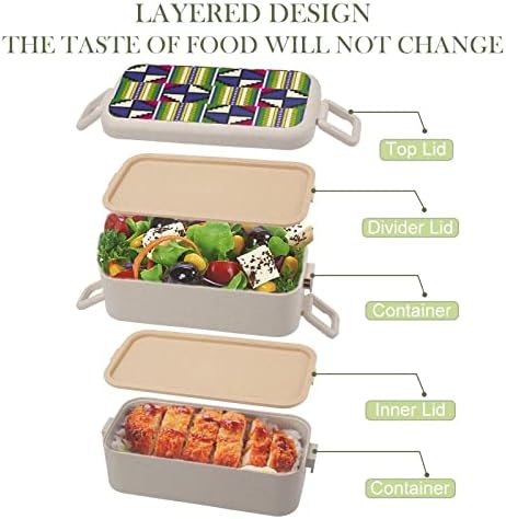 בד קנטה הדפס שבטי כפול ערימה בנטו קופסת ארוחת צהריים ניתן לשימוש חוזר של ארוחת צהריים עם כלי אוכל לסעוד בית