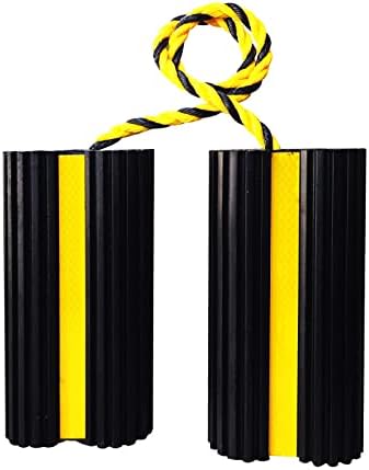 חוסמי גלגל בלוק גומי כבד בסיס מונע החלקה עם חבל ניילון סרט רעיוני צהוב-1 זוגות שחור, 7.8 ארוך על 4.1 רחב על
