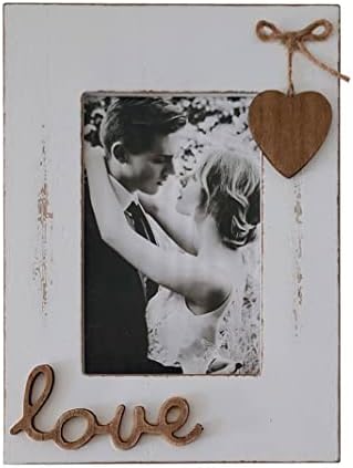 מסגרות תמונת עץ של Simelecor 4x6 לבן לאהבה עם שולחן לב עליון וקיר מסגרות צילום במצוקה לחתונה