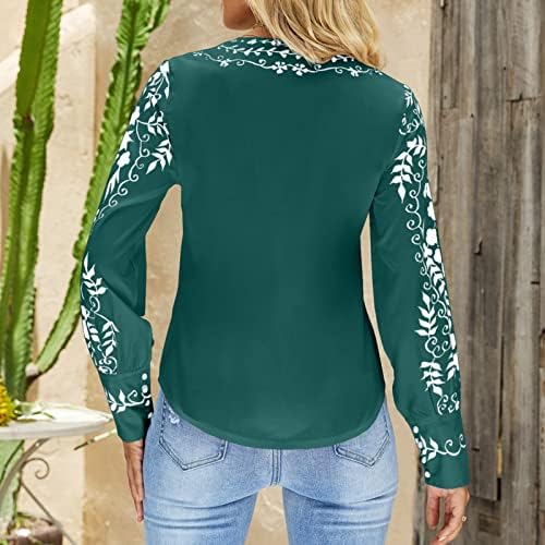 חולצת איכרים מקסיקנית לנשים, שרוול ארוך מערבית כפתור הדפס פרחוני למטה חולצה טוניקה רופפת מזדמנת