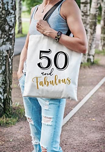 Xikainuo מצחיק 50 יום הולדת כותנה בד כותנה תיק עם כיס פנים, תיק קניות לטיולים תיק כתף בן 50 מתנות חג מולד ליום