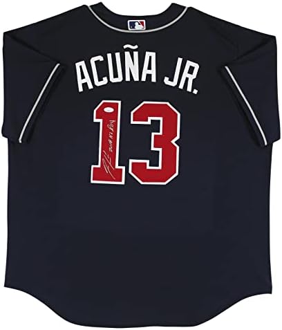 Braves Ronald Acuna Jr. 2018 NL Roy חתום חיל הים נייקי ג'רזי חתימה jsa - חתימות MLB גופיות