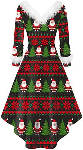 חג המולד שמלות לנשים פרוותי עם צווארון הדפסת בציר ארוך שרוולים המפלגה שמלת גברת סנטה קלאוס מפואר קוספליי תלבושות