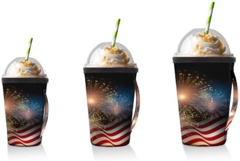 זיקוקי דגל אמריקאים שרוול קפה קר לשימוש חוזר עם שרוול כוס ניאופרן של שרוול סודה, לאטה, תה, משקאות, בירה