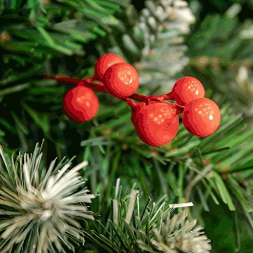 עץ חג המולד המלאכותי של אינדיא עם מעמד עץ יציב, מעוטר בפרי אורן ודובדבן, קל להרכבה, עצים רב-גודל/210 סמ/6.8 רגל